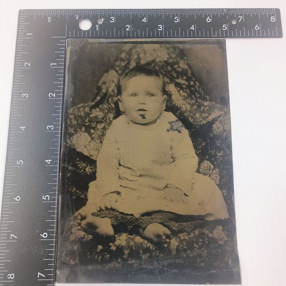 Victorian Tintype Photograph Portrait Seated Baby Child Studio Antique